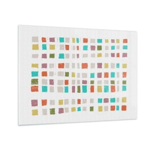 Cuadro sobre vidrio - Impresiones sobre Vidrio - Mosaico colorido de cuadrados sobre un fondo blanco en estilo abstracto. - 70x50cm - Juego desconocido - Decoración de pared moderna para salón y dormitorio ARTTOR