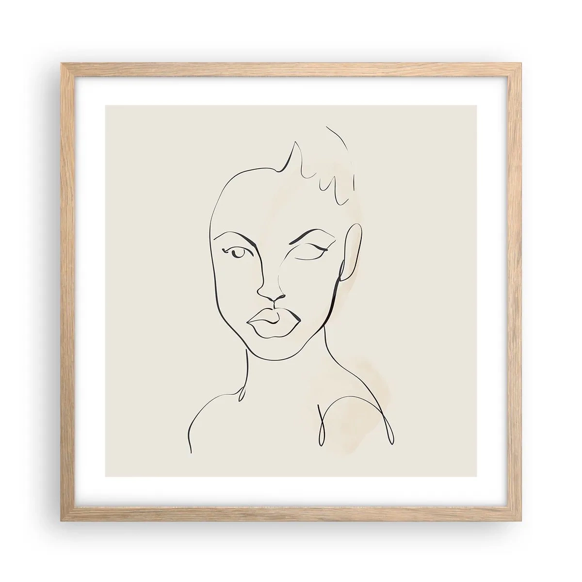 Póster en marco roble claro - Un esbozo de sensualidad - 50x50 cm