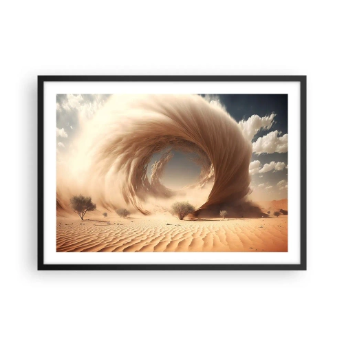 Póster en marco negro - Remolino de arena dinámico en un desierto con árboles - 70x50cm - Portal abierto - Decoración de pared moderna para salón y dormitorio ARTTOR