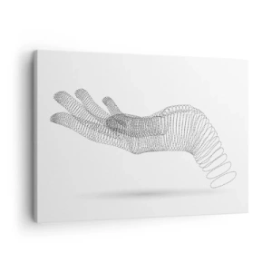 Cuadro sobre lienzo - Impresión de Imagen - Una ilustración minimalista de una mano hecha de puntos negros sobre un fondo blanco. - 70x50cm - Mano elástica - Decoración de pared moderna para salón y dormitorio ARTTOR