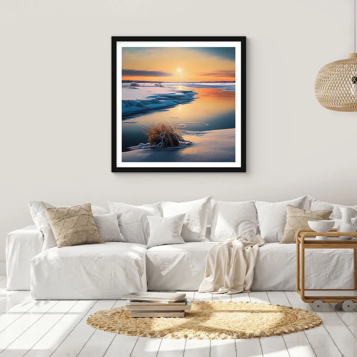 Póster en marco negro - Atardecer de invierno - 60x60 cm