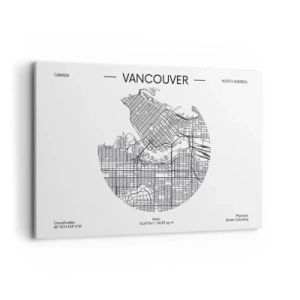 Cuadro sobre lienzo - Impresión de Imagen - Un mapa de Vancouver en un estilo minimalista en blanco y negro. - 120x80cm - Anatomía de Vancouver - Decoración de pared moderna para salón y dormitorio ARTTOR