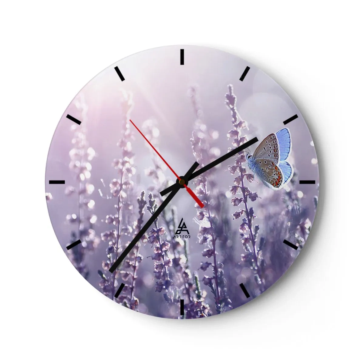 Reloj de pared - Reloj de vidrio - El beso de una mariposa - 40x40 cm