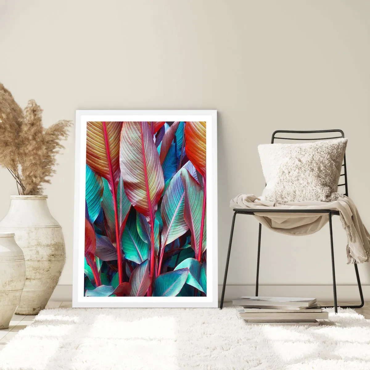 Póster en marco blanco - Un matorral de colores - 40x50 cm