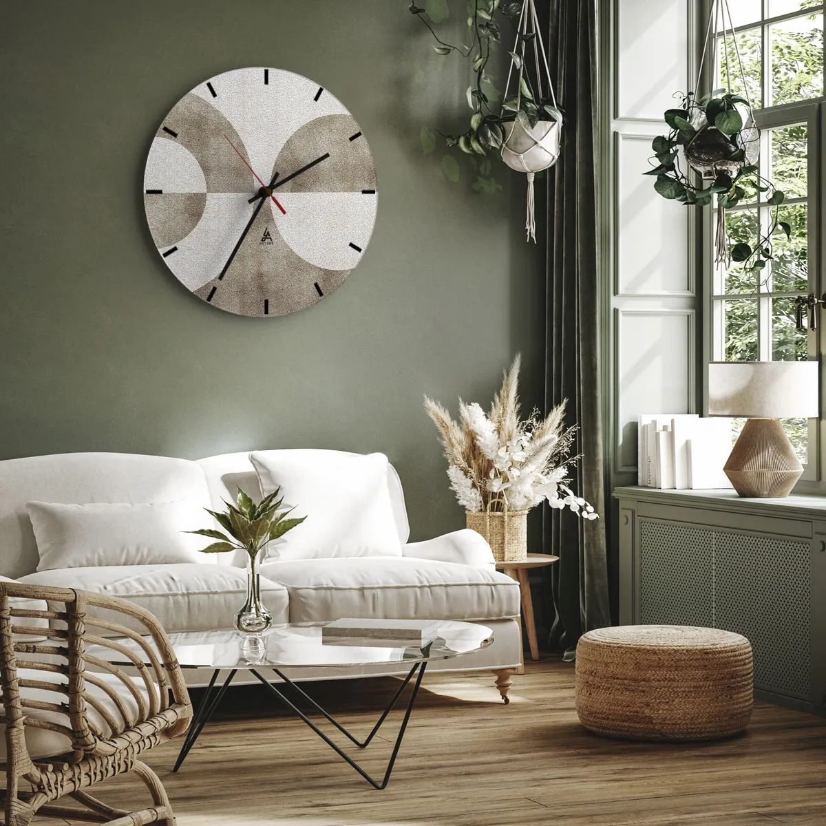 Reloj de pared - Reloj de vidrio - Patrón geométrico con semicírculos en tonos beige. - 30x30cm - Similitudes y diferencias - Decoración de pared moderna para salón, cocina y dormitorio ARTTOR