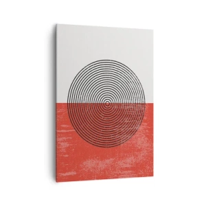 Cuadro sobre lienzo - Impresión de Imagen - Patrón geométrico con círculos concéntricos sobre un fondo rojo y blanco. - 70x100cm - En el corazón de la misma - Decoración de pared moderna para salón y dormitorio ARTTOR
