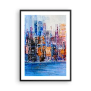 Póster en marco negro - Panorama abstracto de la ciudad en colores intensos - 50x70cm - Una metrópoli alegre - Decoración de pared moderna para salón y dormitorio ARTTOR