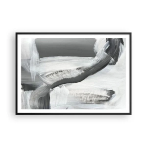 Póster en marco negro - Abstracción gris y blanca con líneas dinámicas. - 100x70cm - Con movimientos decididos - Decoración de pared moderna para salón y dormitorio ARTTOR