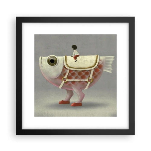 Póster en marco negro - Jinete del pescado - 30x30 cm