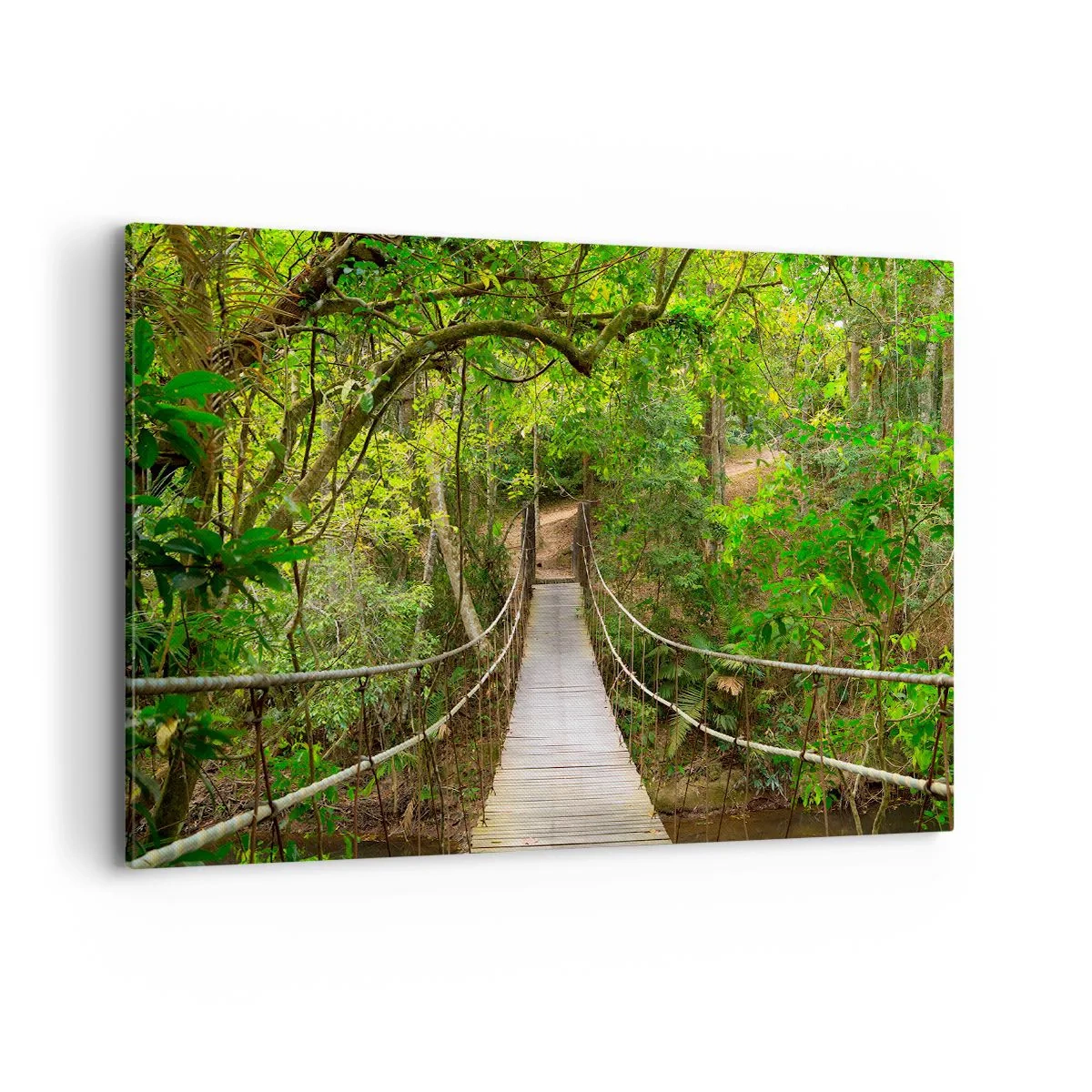 Cuadro sobre lienzo - Impresión de Imagen - Un puente colgante rodeado de una selva tropical verde. - 120x80cm - Porque la vid crece en el jardín - Decoración de pared moderna para salón y dormitorio ARTTOR
