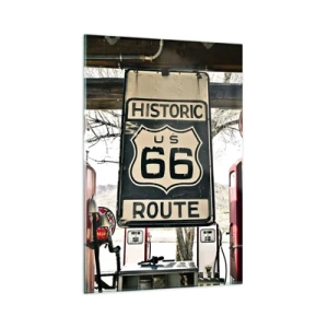 Cuadro sobre vidrio - Impresiones sobre Vidrio - Gasolinera histórica de la Ruta 66 - 80x120cm - Un viaje retro americano - Decoración de pared moderna para salón y dormitorio ARTTOR