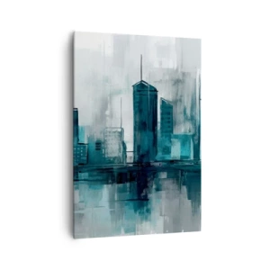Cuadro sobre lienzo - Impresión de Imagen - Una ciudad moderna en tonos turquesa y gris. - 70x100cm - Ciudad color lluvia - Decoración de pared moderna para salón y dormitorio ARTTOR