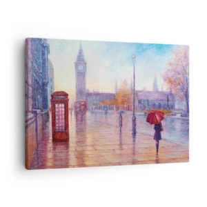 Cuadro sobre lienzo - Impresión de Imagen - Calle de Londres con el Big Ben en un día lluvioso - 70x50cm - Un día de otoño en Londres - Decoración de pared moderna para salón y dormitorio ARTTOR