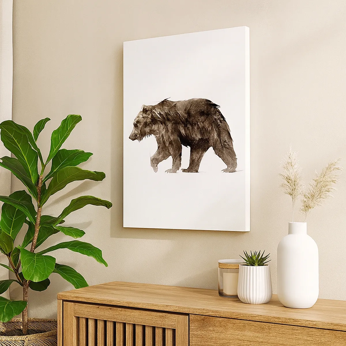 Cuadro sobre lienzo - Impresión de Imagen - Silueta artística de un oso - 50x70cm - Elegante y poderoso - Decoración de pared moderna para salón y dormitorio ARTTOR