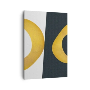 Cuadro sobre lienzo - Impresión de Imagen - Formas geométricas en dorado sobre fondo blanco y oscuro. - 50x70cm - Blanco, negro, dorado - Decoración de pared moderna para salón y dormitorio ARTTOR