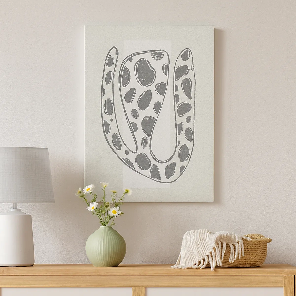 Cuadro sobre lienzo - Impresión de Imagen - Patrón orgánico abstracto en tonos de gris - 50x70cm - Una criatura extraña - Decoración de pared moderna para salón y dormitorio ARTTOR