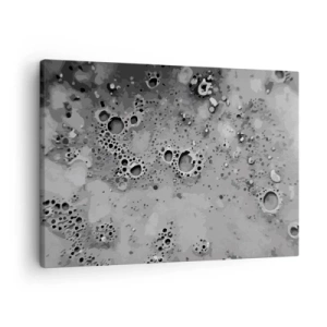 Cuadro sobre lienzo - Impresión de Imagen - Patrón abstracto de burbujas en blanco y negro - 70x50cm - Como un paisaje lunar - Decoración de pared moderna para salón y dormitorio ARTTOR