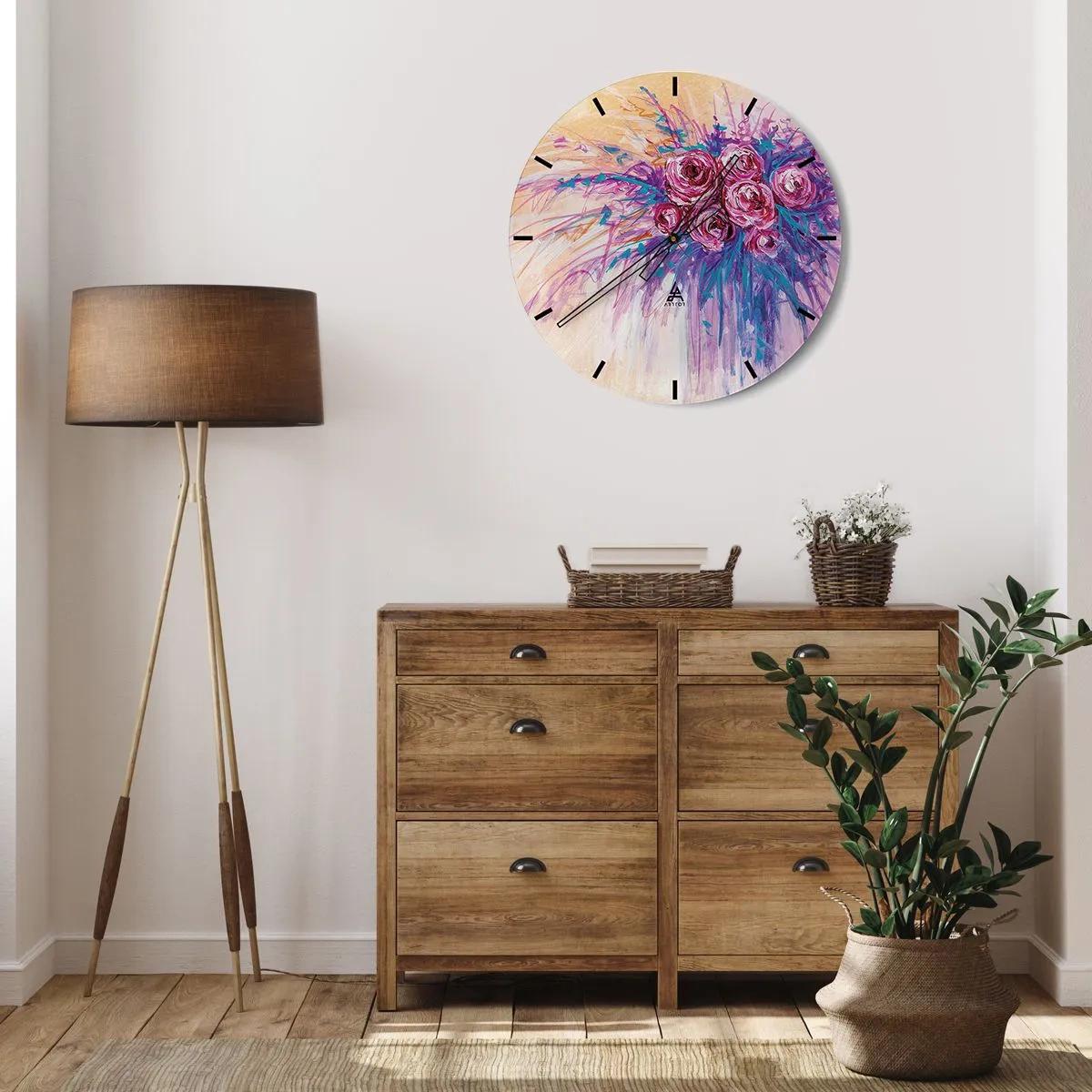 Reloj de pared - Reloj de vidrio - Fuente de rosas - 40x40 cm