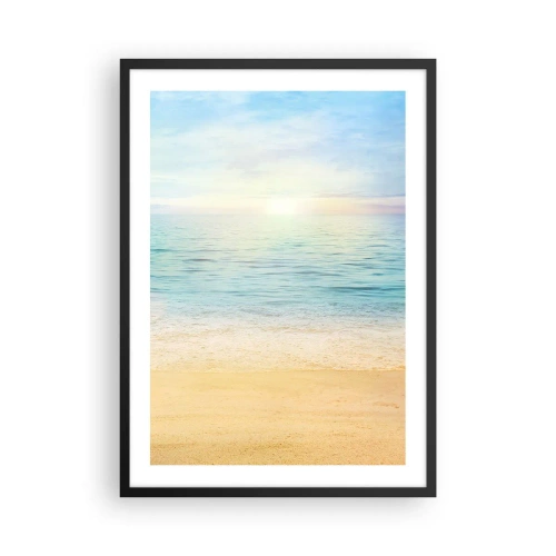Póster en marco negro - Vista tranquila de la playa y el mar al amanecer. - 50x70cm - Gran cielo azul - Decoración de pared moderna para salón y dormitorio ARTTOR