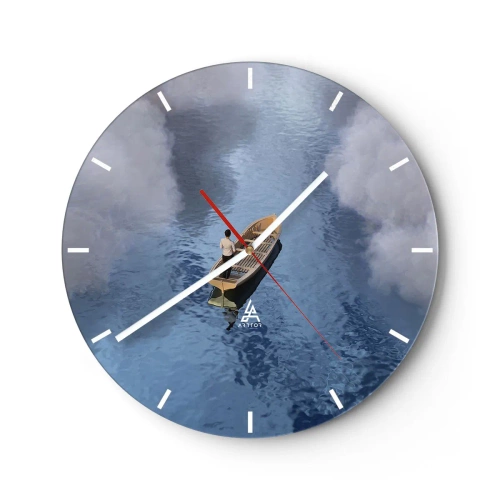 Reloj de pared - Reloj de vidrio - Una figura en un barco flotando en aguas tranquilas entre las nubes. - 30x30cm - La vida - el viaje - lo desconocido - Decoración de pared moderna para salón, cocina y dormitorio ARTTOR