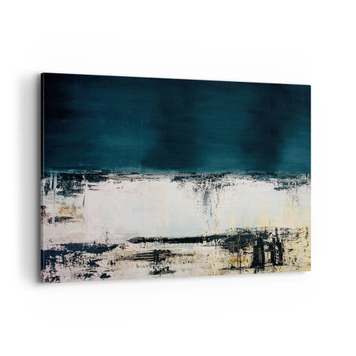 Cuadro sobre lienzo - Impresión de Imagen - Composición horizontal abstracta en tonos azul marino y blanco. - 120x80cm - Composición horizontal - Decoración de pared moderna para salón y dormitorio ARTTOR