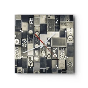 Reloj de pared - Reloj de vidrio - Colección de altavoces de estilo retro - 30x30cm - Y todo fluye - Decoración de pared moderna para salón y dormitorio ARTTOR