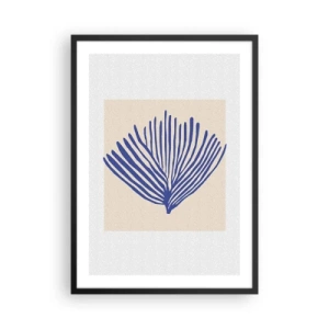 Póster en marco negro - Gráfico estilizado de una planta marina en forma de abanico. - 50x70cm - Abanico azul - Decoración de pared moderna para salón y dormitorio ARTTOR