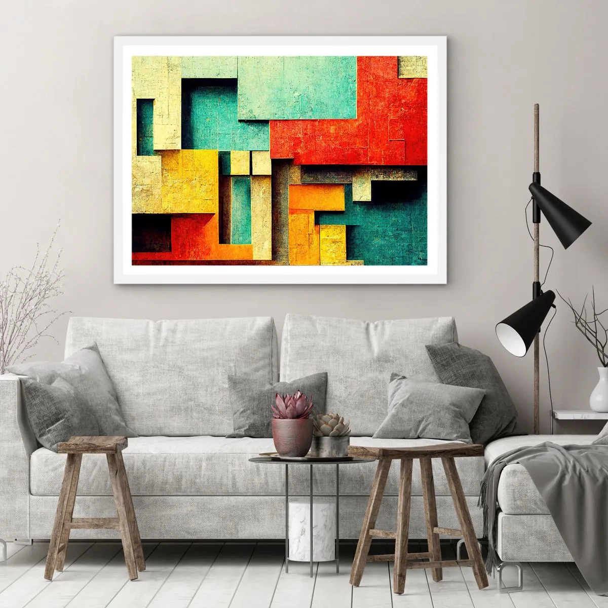 Póster en marco blanco - Festival de ángulos rectos - 40x30 cm