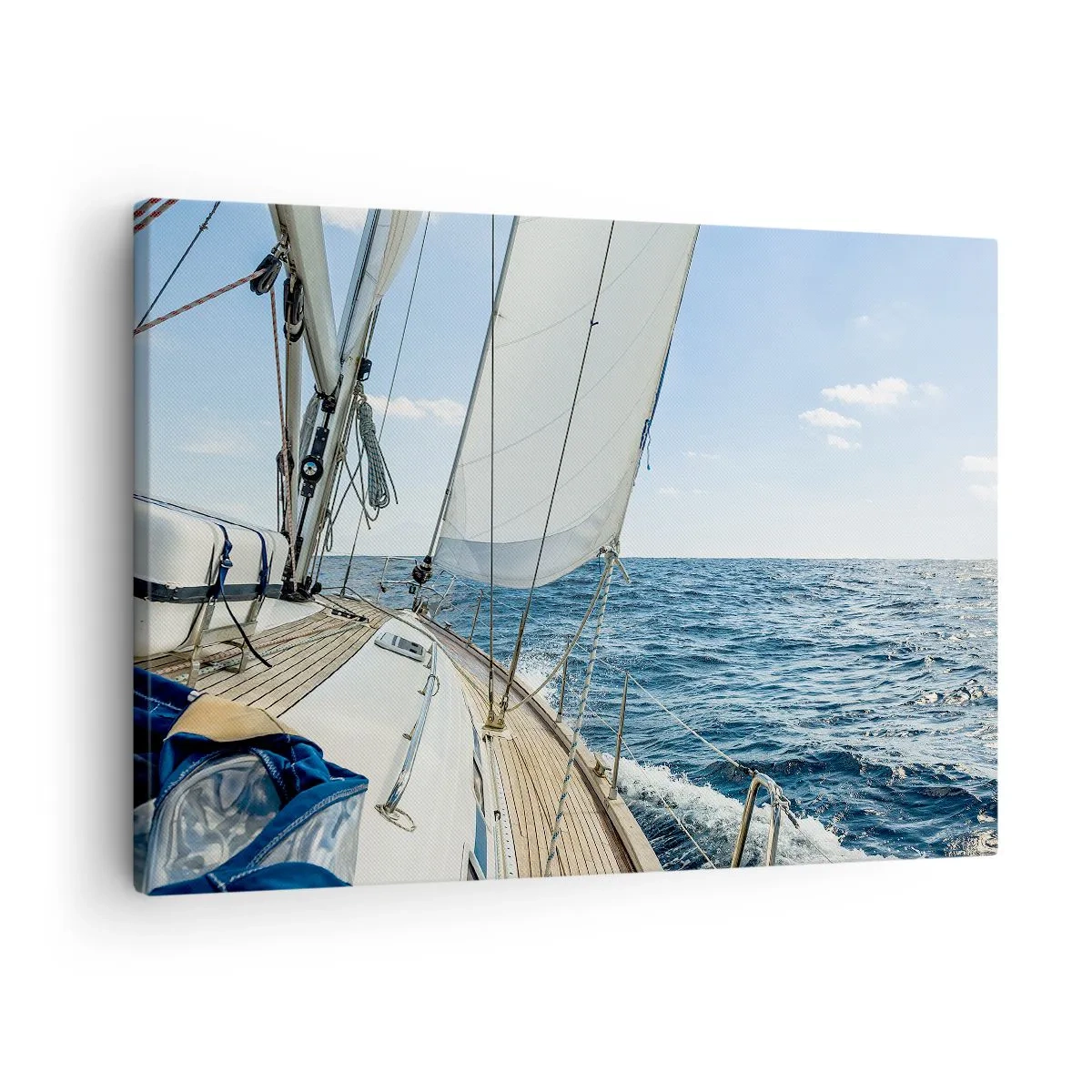 Cuadro sobre lienzo - Impresión de Imagen - Un velero en un mar tranquilo bajo un cielo azul. - 70x50cm - Ahoy, a la aventura - Decoración de pared moderna para salón y dormitorio ARTTOR