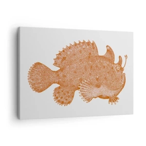 Cuadro sobre lienzo - Impresión de Imagen - Dibujo detallado de un pez de color cobre sobre un fondo blanco. - 70x50cm - Y sin embargo, un simple pez - Decoración de pared moderna para salón y dormitorio ARTTOR