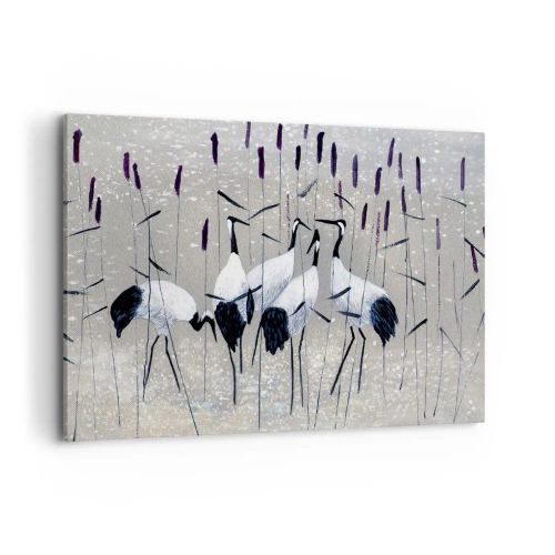 Cuadro sobre lienzo - Impresión de Imagen - Garzas en la hierba contra un fondo tranquilo - 100x70cm - Entre los suyos - Decoración de pared moderna para salón y dormitorio ARTTOR