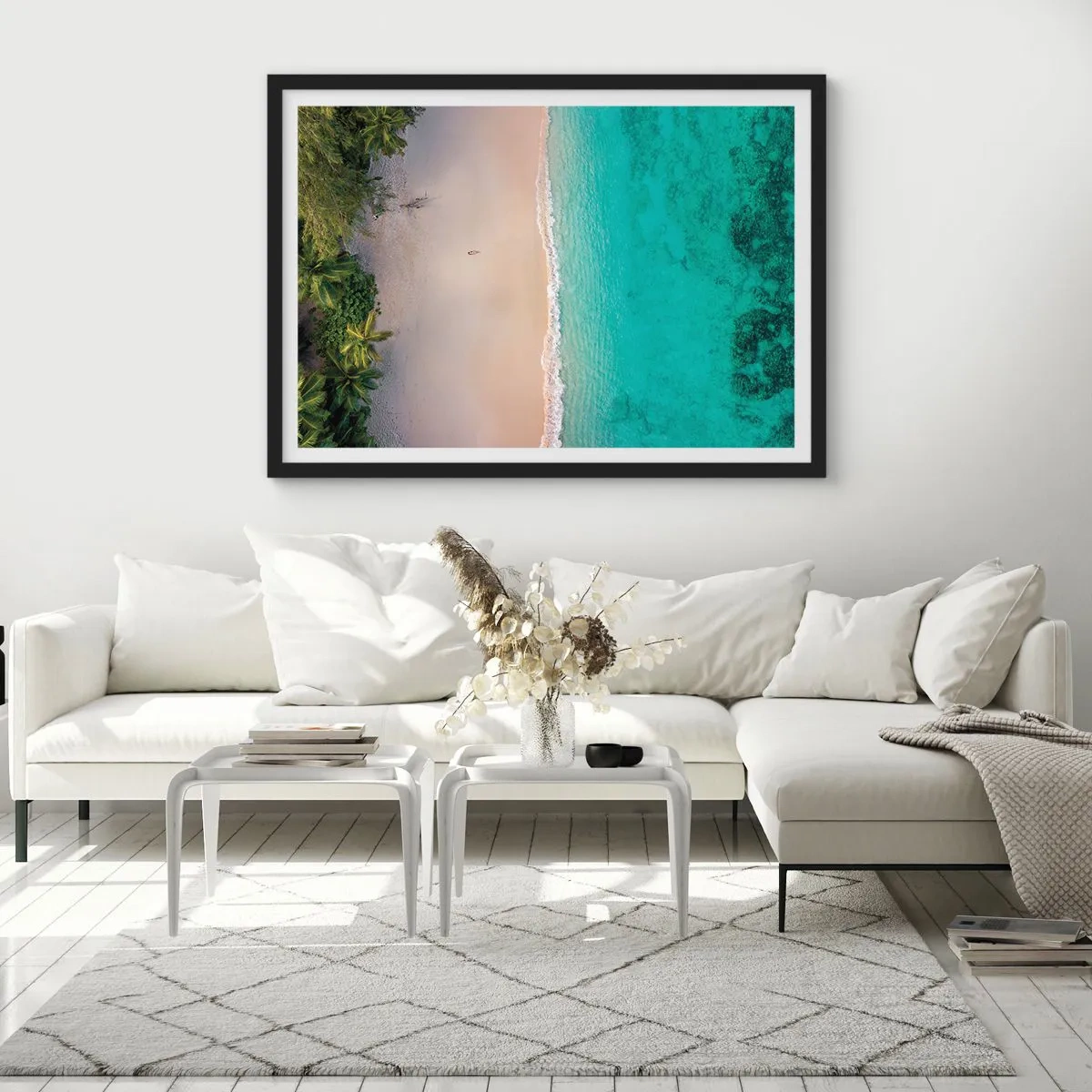 Póster en marco negro - Vista aérea de una playa tropical con agua turquesa. - 70x50cm - Playa del paraíso - Decoración de pared moderna para salón y dormitorio ARTTOR