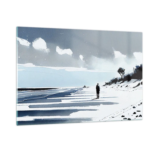 Cuadro sobre vidrio - Impresiones sobre Vidrio - Silueta de una persona solitaria caminando por una playa vacía - 120x80cm - Solo conmigo mismo - Decoración de pared moderna para salón y dormitorio ARTTOR