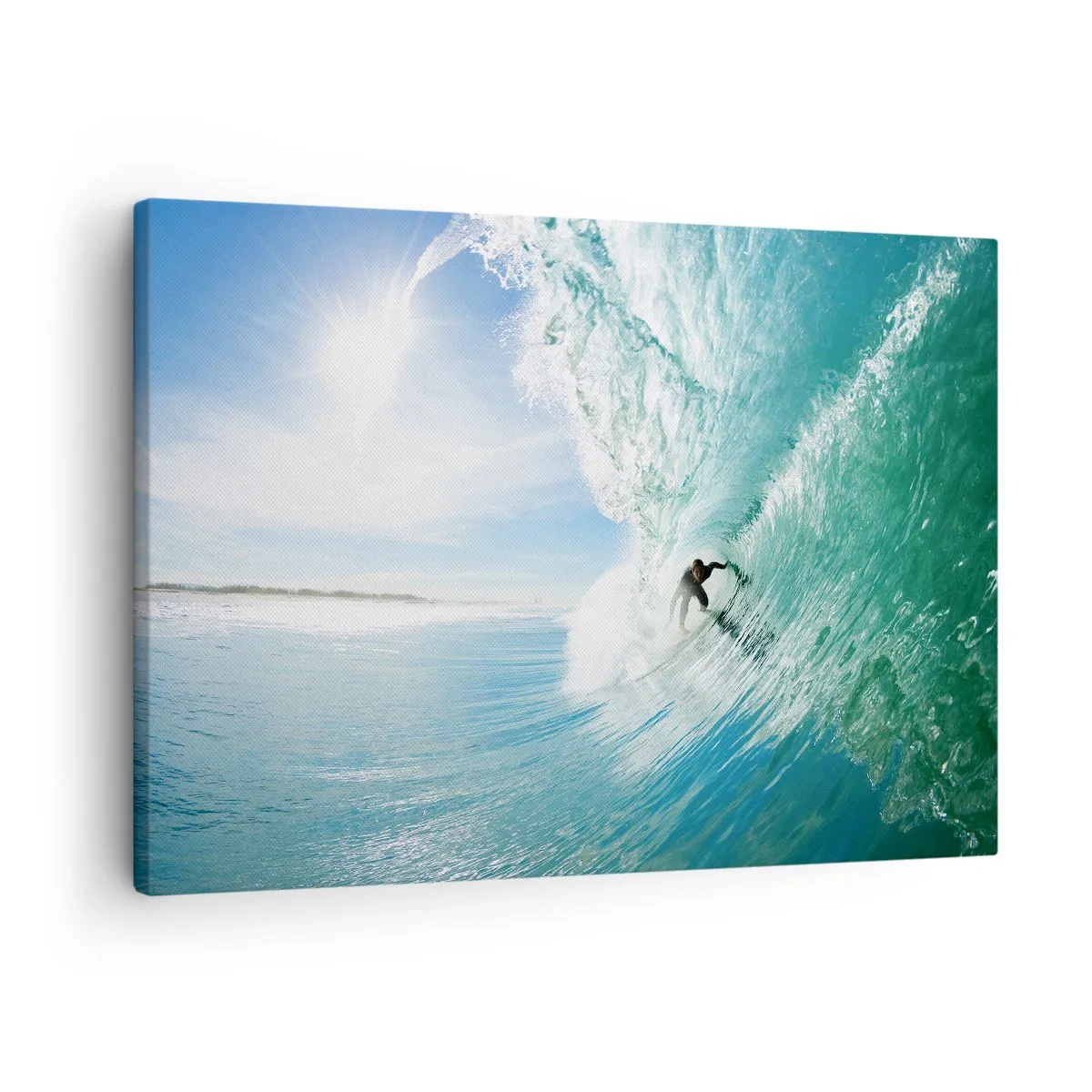 Cuadro sobre lienzo - Impresión de Imagen - Un surfista montando una ola bajo la luz del sol contra un cielo azul. - 70x50cm - Siempre en la ola - Decoración de pared moderna para salón y dormitorio ARTTOR