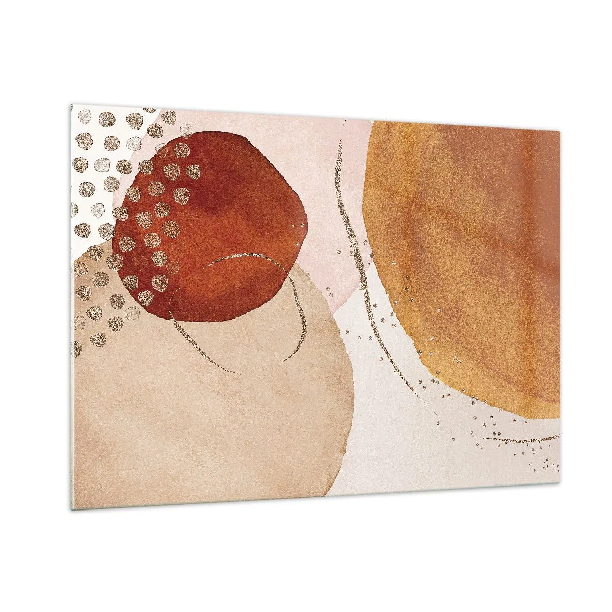 Cuadro sobre vidrio - Impresiones sobre Vidrio - Círculos abstractos en tonos beige, cobre y dorado. - 100x70cm - Movimiento abstracto - Decoración de pared moderna para salón y dormitorio ARTTOR