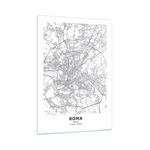 Cuadro sobre vidrio - Impresiones sobre Vidrio - Mapa de Roma con un claro trazado circular de carreteras - 50x70cm - El círculo romano - Decoración de pared moderna para salón y dormitorio ARTTOR