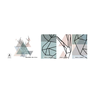 Muestra de fotomural autoadhesivo Deluxe Sticker - En un bosque geométrico - Abstracción, Ciervo, Gráficos - 100x30 cm