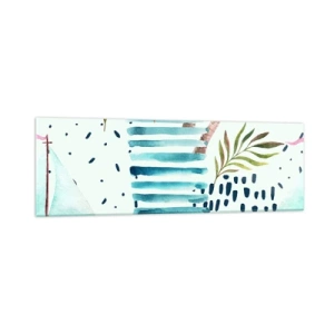 Cuadro sobre vidrio - Impresiones sobre Vidrio - Patrón abstracto con palmeras y acentos náuticos. - 160x50cm - Vacaciones bajo las palmeras - Decoración de pared moderna para salón y dormitorio ARTTOR