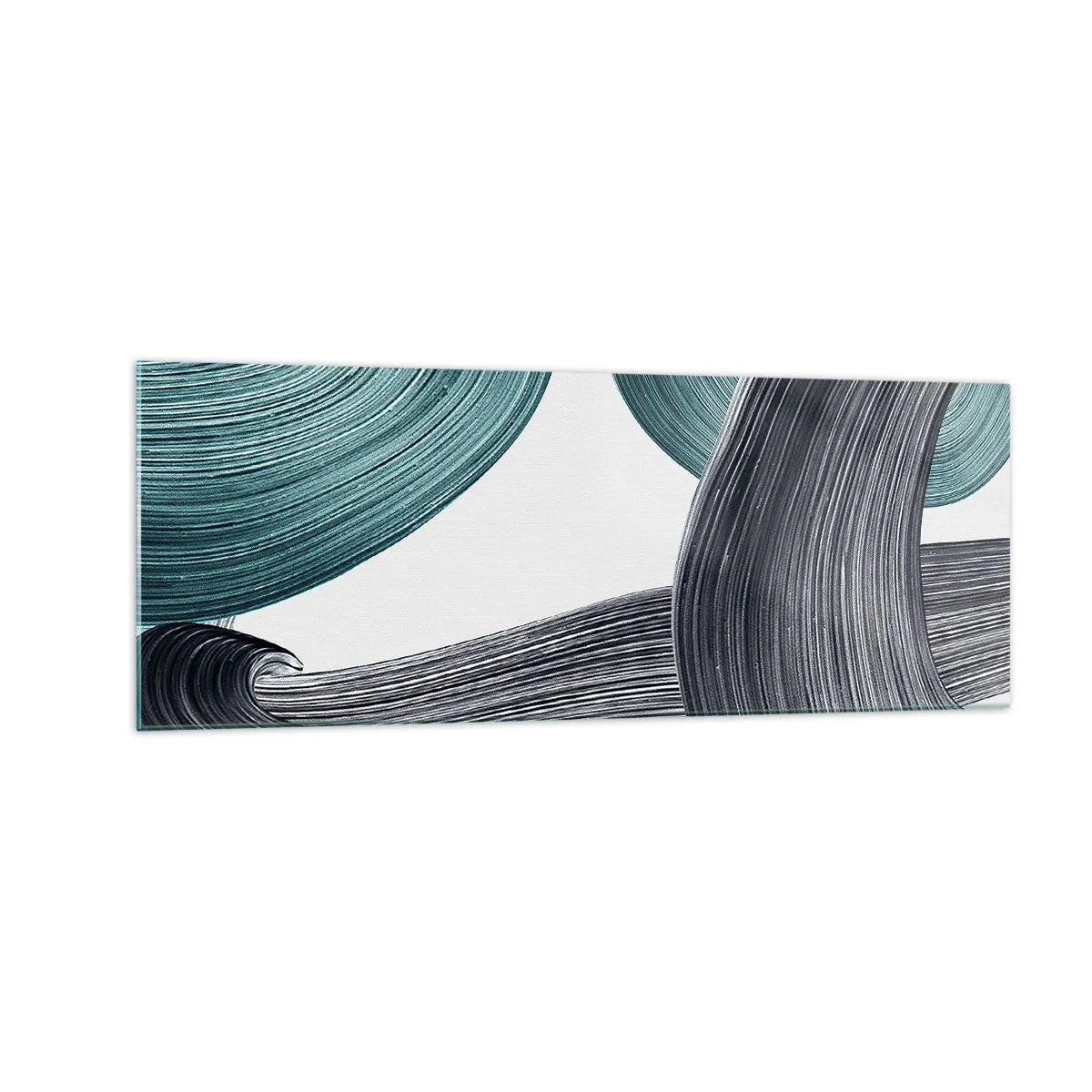 Cuadro sobre vidrio - Impresiones sobre Vidrio - Líneas abstractas fluidas en tonos verdes y grises. - 140x50cm - Senderos esmeralda y negro - Decoración de pared moderna para salón y dormitorio ARTTOR