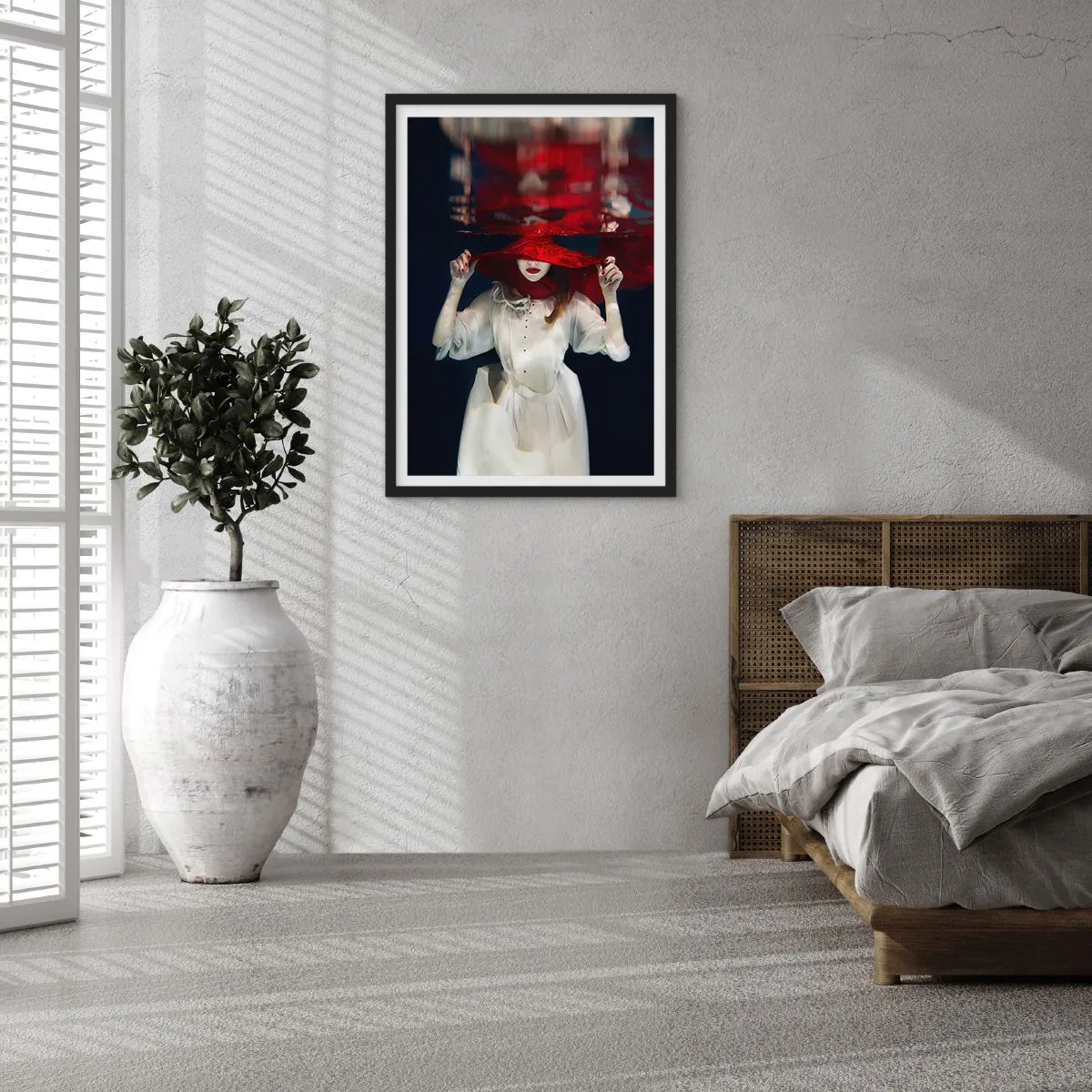Póster en marco negro - Blanco y rojo - 50x70 cm