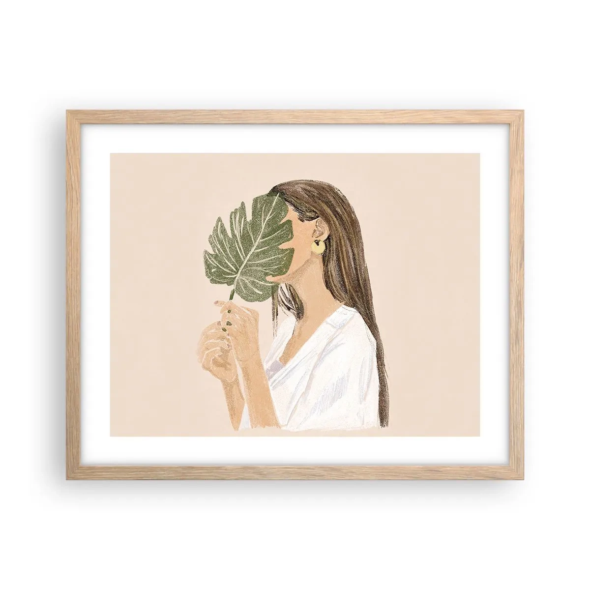 Póster en marco roble claro - Retrato misterioso con un abanico - 50x40 cm