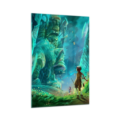 Cuadro sobre vidrio - Impresiones sobre Vidrio - Bosque mágico con personaje explorador. - 70x100cm - Del gran libro de los cuentos de hadas - Decoración de pared moderna para salón y dormitorio ARTTOR