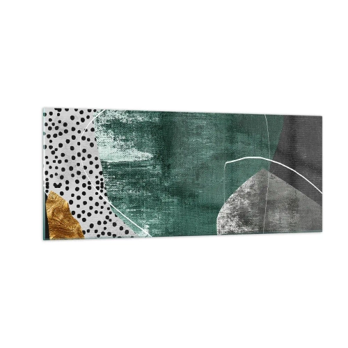 Cuadro sobre vidrio - Impresiones sobre Vidrio - Abstracción colorista con un copo de oro - 100x40 cm