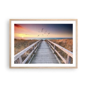 Póster en marco roble claro - Camino a lo desconocido - 70x50 cm