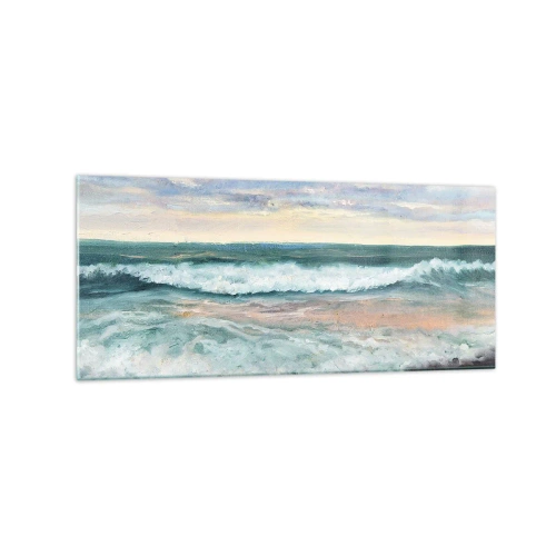 Cuadro sobre vidrio - Impresiones sobre Vidrio - Olas del mar contra un cielo nublado al atardecer - 120x50cm - Aquí suavizarás tu alma - Decoración de pared moderna para salón y dormitorio ARTTOR