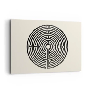 Cuadro sobre lienzo - Impresión de Imagen - Laberinto circular en blanco y negro sobre un fondo claro - 100x70cm - Orden misterioso - Decoración de pared moderna para salón y dormitorio ARTTOR