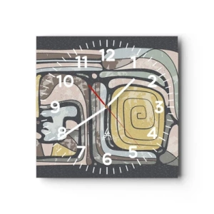 Reloj de pared - Reloj de vidrio - Abstracción con espíritu precolombino - 30x30 cm