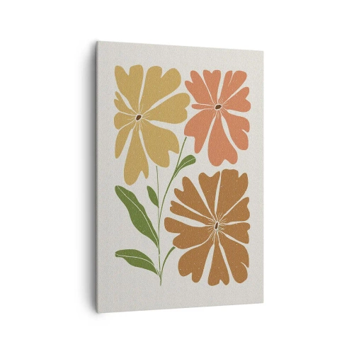 Cuadro sobre lienzo - Impresión de Imagen - Tres flores en colores cálidos sobre un fondo claro. - 70x100cm - Naturaleza y geometría - Decoración de pared moderna para salón y dormitorio ARTTOR