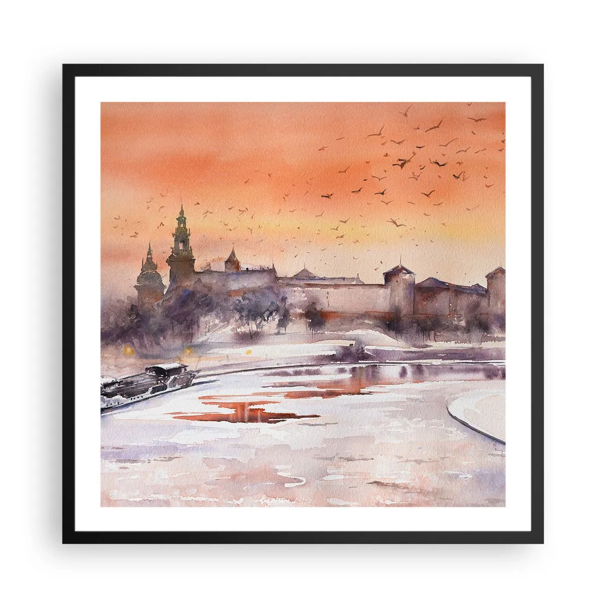 Póster en marco negro - Atardecer real - 60x60 cm