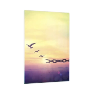 Cuadro sobre vidrio - Impresiones sobre Vidrio - Símbolo de libertad con pájaros y una cadena rota. - 70x100cm - Victoria de la libertad - Decoración de pared moderna para salón y dormitorio ARTTOR